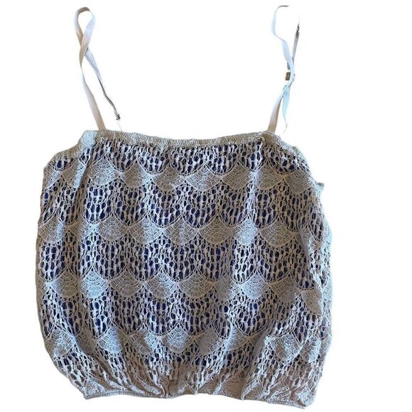 Eberjay Lace Crochet Pajama Tank Top Cami Women’s Size Medium Tan Blue - Picture 1 of 4